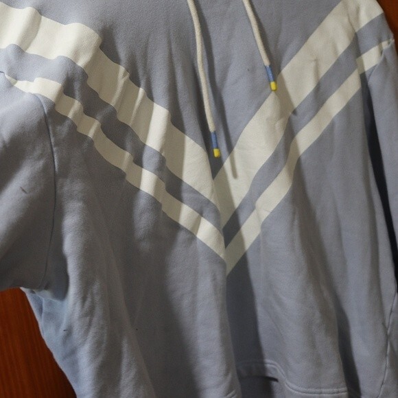 Tory Burch Tory Sport Small Blue Oversized Pullover Hoodie V-Logo Cotton - Picture 3 of 12